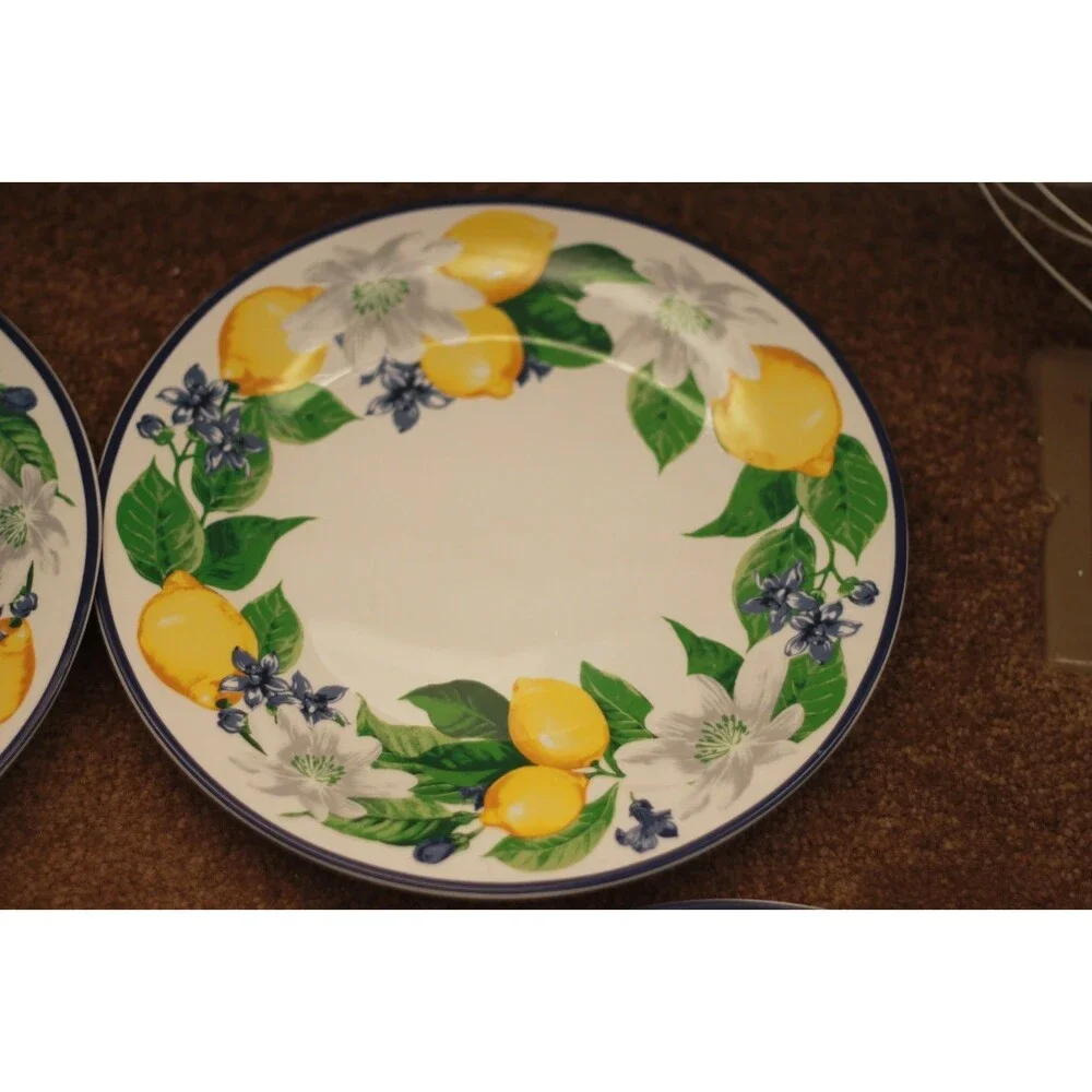 Royal Norfolk Lemon Dinner Plate Yellow Fruit Ceramic 10.5- Set of 4